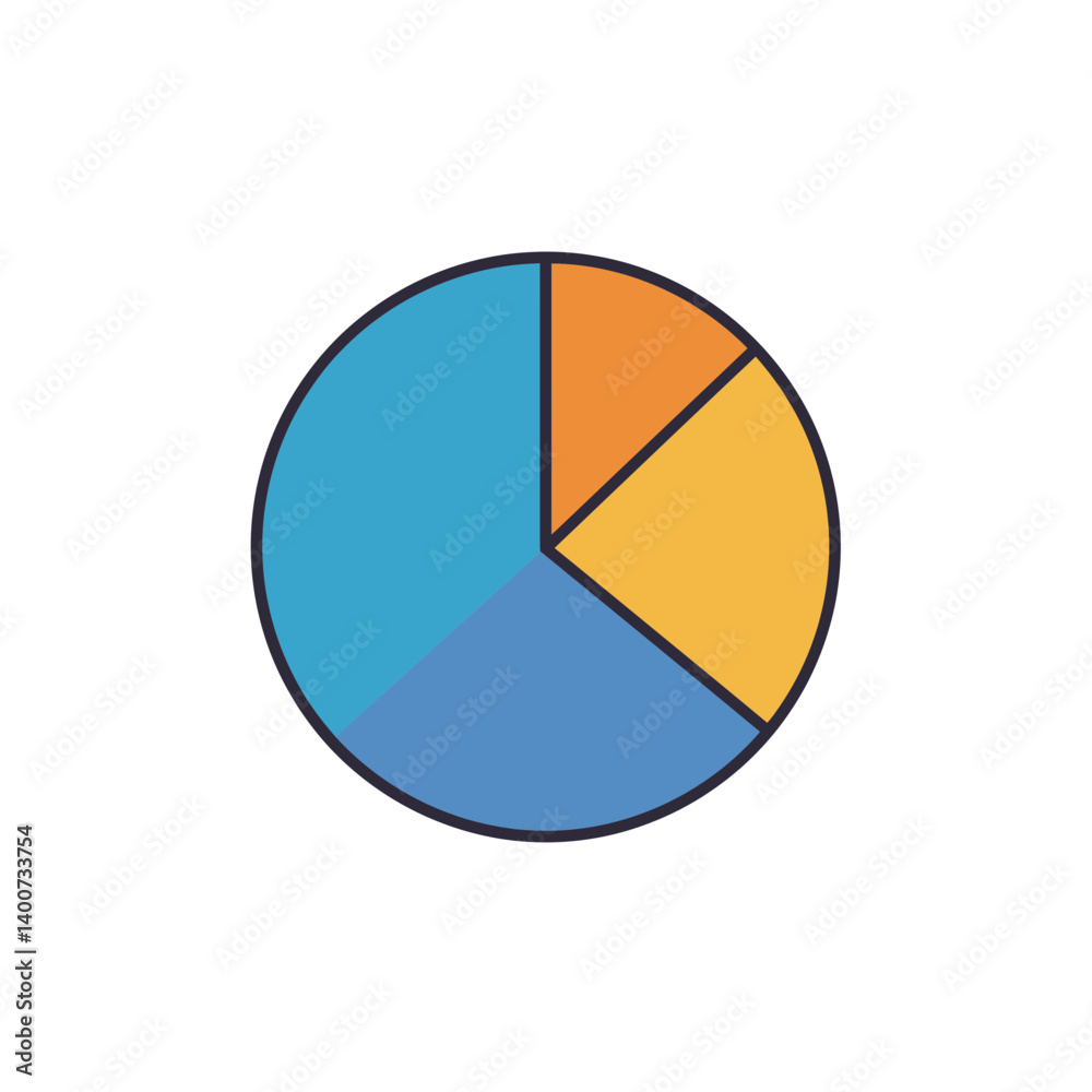 Poster pie chart representation: an infographic displays a vibrant pie chart with three distinct segments r
