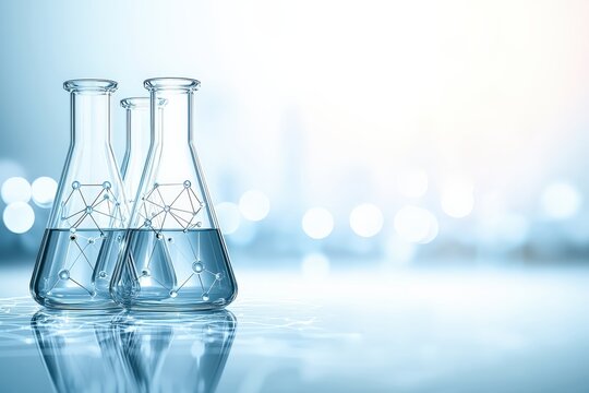 Chemical Experimentation in Modern Laboratories Scientific Research Glassware Clean Environment Close-up View Innovation and Discovery