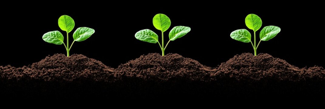 Nurturing Green Seedlings Indoor Garden Nature Photography Dark Background Close-Up Growth and Sustainability