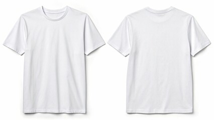 Plain White T-Shirt Mockup Front and Back View Isolated on White Background