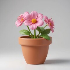 Pink Flowers in Terracotta Pot: A Charming, 3D-Rendered Illustration