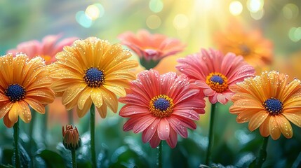 Vibrant Dew-Kissed Gerberas: A Symphony of Orange and Pink