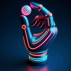 Neon Robotic Hand Holding Glowing Sphere – Futuristic Tech Concept Art