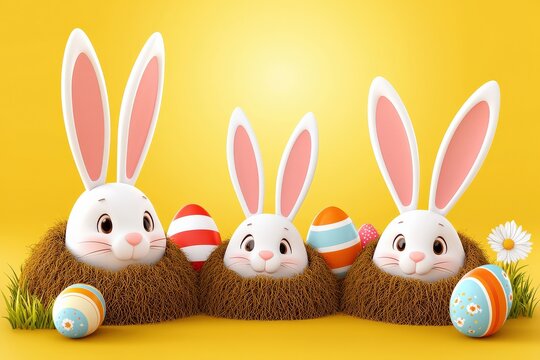 Easter Bunny Celebration Festive Garden Digital Artwork Colorful Atmosphere Close-up View Whimsical Concept for Family Fun