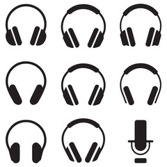 Fototapeta premium headphones of icons. Vector Black silhouettes. with white background