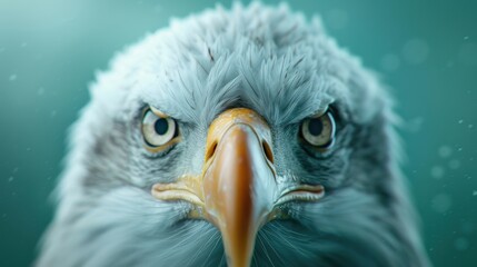 Fototapeta premium A close-up of an eagle's face, showcasing its sharp eyes and distinct beak against a soft, blurred background.