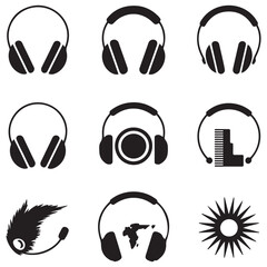 headphones of icons. Vector Black silhouettes. with white background