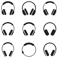 headphones of icons. Vector Black silhouettes. with white background