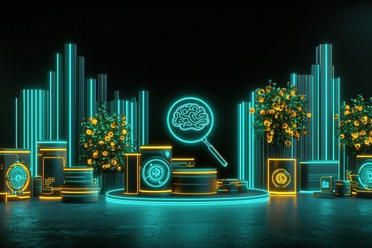 Illuminated Brain Concept Showcase Digital Environment Modern Art Installation Creative Studio Futuristic Viewpoint Innovation Theme