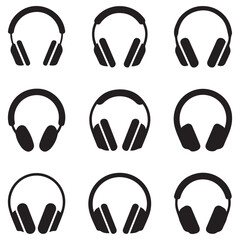 Obraz premium headphones of icons. Vector Black silhouettes. with white background