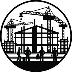 Building Construction Silhouette Vector | Architecture, Urban & Industrial Scene