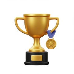 Golden trophy with medal illustration on white background
