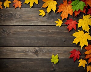 Obraz premium autumn leaves on wooden background
