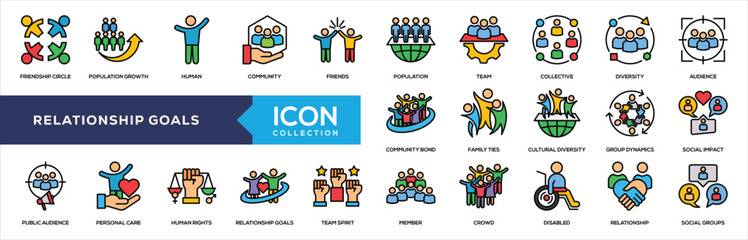 Relationship Goals Lineal Color Icon Collection