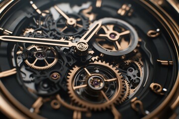 Intricate design of a luxury mechanical watch with visible gears and clockwork details