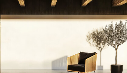 Modern interior design featuring a comfortable chair and elegant greenery in a minimalist space