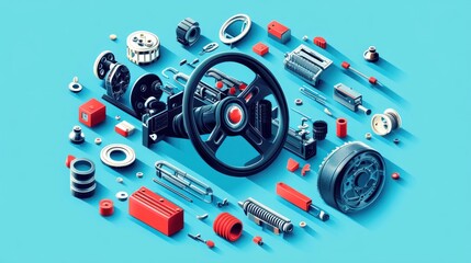 Isometric Illustration of Automotive Steering System Components