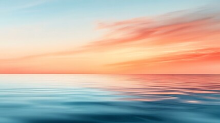 Artistic watercolor sunset & golden hour glow for warm atmosphere. A serene sunset over calm waters with soft hues of blue and orange in the sky.