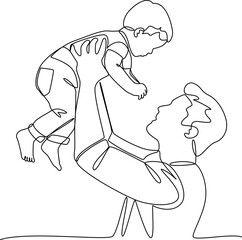 Father lifting child one line art vector