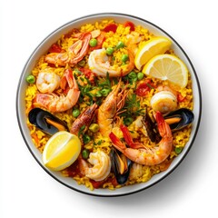 Seafood Paella with Shrimp and Mussels in Bowl