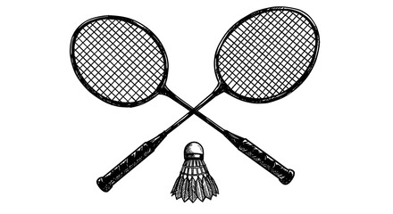 Badminton Rackets and Shuttlecock Sketch
