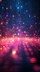 Fototapeta premium Colorful light particles create a mesmerizing display over a dark background during a nighttime event