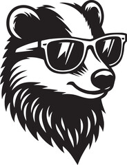 Obraz premium badger head clipart Silhouette, badger head illustration, badger head with sunglass silhouette vector isolated on white background