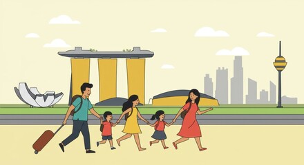 Obraz premium Happy Family Vacation: Singapore Skyline Adventure