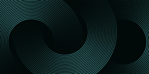 Abstract Teal Green Circular and Wavy Line Pattern on Dark Background - Ideal for Tech, Data, and Networking Themes. modern