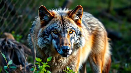 Fototapeta premium magnificent dire wolf in its habitat, extinct animal, wildlife photography, created by generative ai