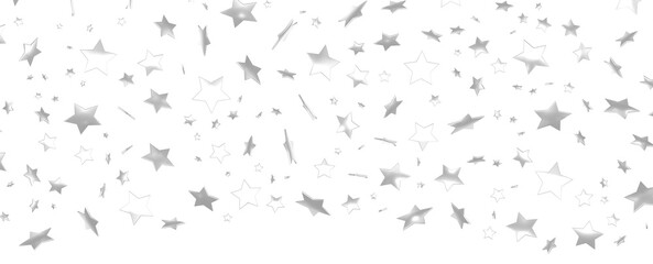 Silver star of confetti. Falling stars on a white background. Illustration of flying shiny stars.