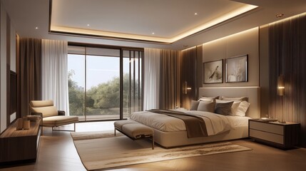 Luxurious Modern Bedroom Interior Design: Tranquil Oasis with Scenic View