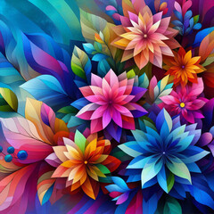 Vivid Abstract Floral Explosion in Rainbow Hues