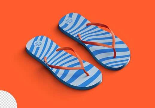 Flip Flops Beach Summer Slippers Mockup Isometric View