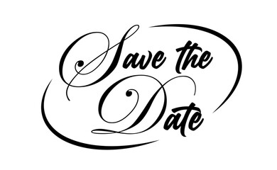Save the date elegant design, with rounded frame. Typographic calligraphy invitation.