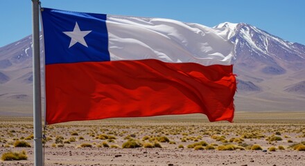Chilean flag against a natural backdrop