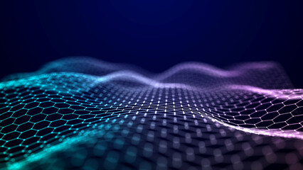 Wave of dots and weave lines. Abstract background. Network connection structure.