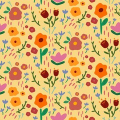 Retro Vintage Floral Pattern on Yellow Background with High Resolution
