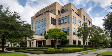 Beige Office Building with Landscaping