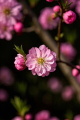 Fototapeta premium there is a pink flower that is growing on a tree