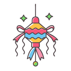 Hanging Piñata with Bow and Streamers Icon Design