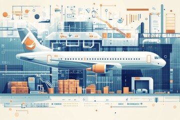 Fototapeta premium Airplane at airport hangar, logistics and maintenance, modern industrial background