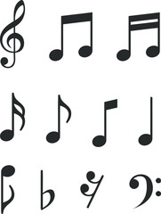 Music Notes Set - Treble Clef, Sharp, Flat, Natural, Measure, Bar, Stave - Stock Vector Illustration