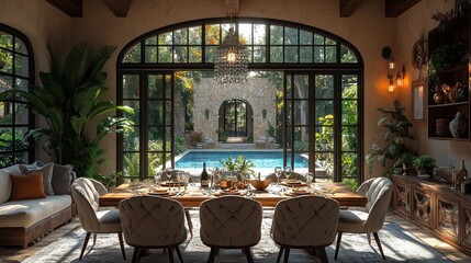 Luxury Dining Room with Pool View
