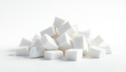 Lumps of white sugar against bright white backdrop, lumps, high resolution