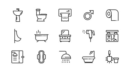 Toilet line icon set. Public toilet, women's, men's, mother and child rooms, restrooms, personal hygiene, outline icon collection. UI thin outline icon pack