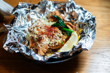 Crispy Fried Chicken with Cheese and Greens