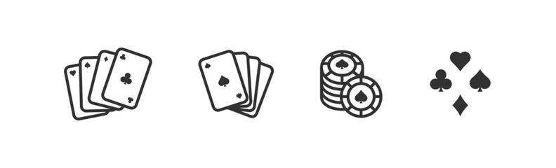 Poker card and chips icon set. Risk, chance, luck and success. Gambling blackjack.