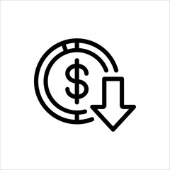 Cost reduction icon. Dollar Down Icon. Vector illustration for web design. Isolated on white background.