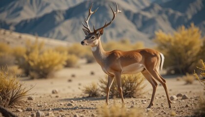 Fototapeta premium Desert Buck: Majestic Antelope in Arid Mountain Landscape